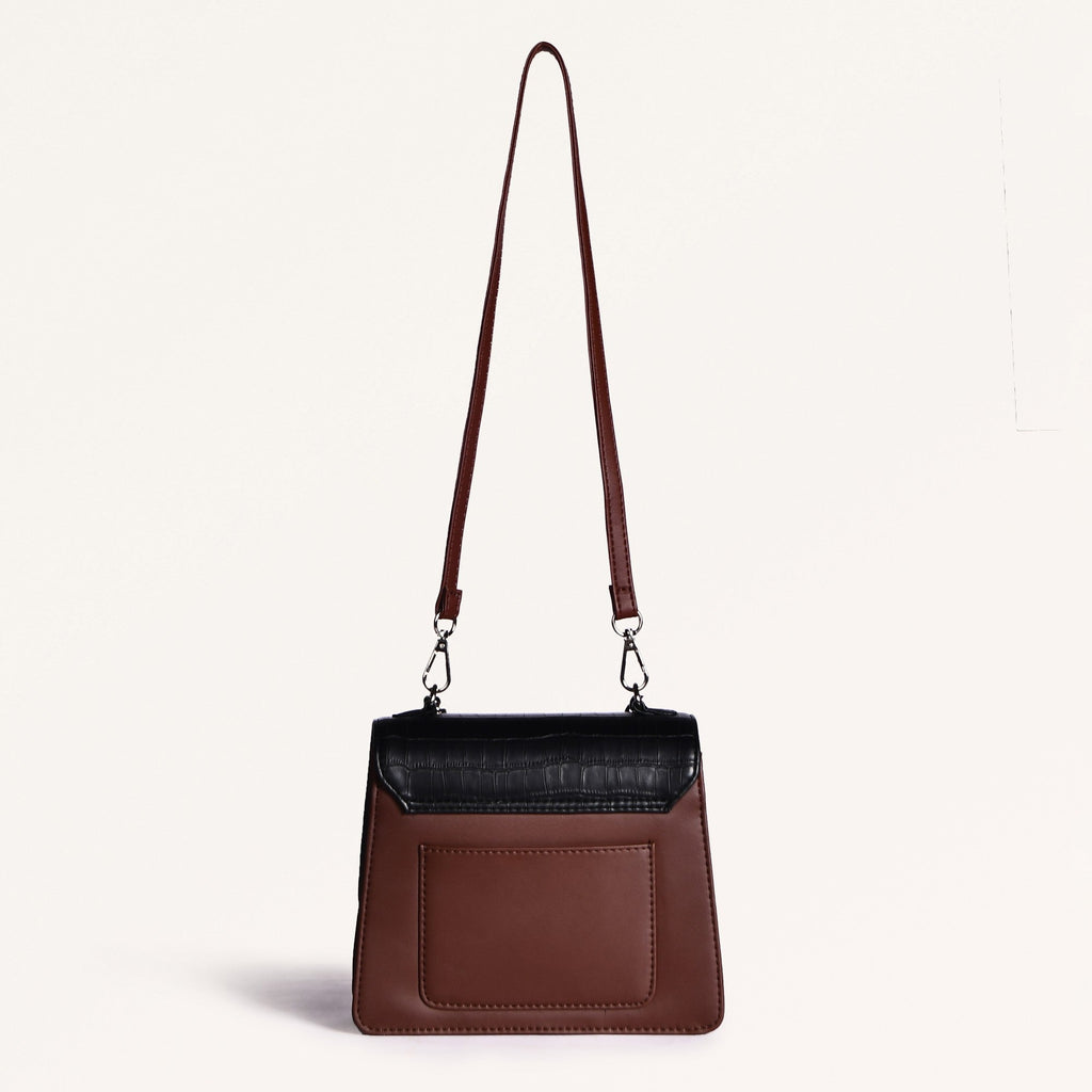 Croco Brown And Orange Handheld Bag