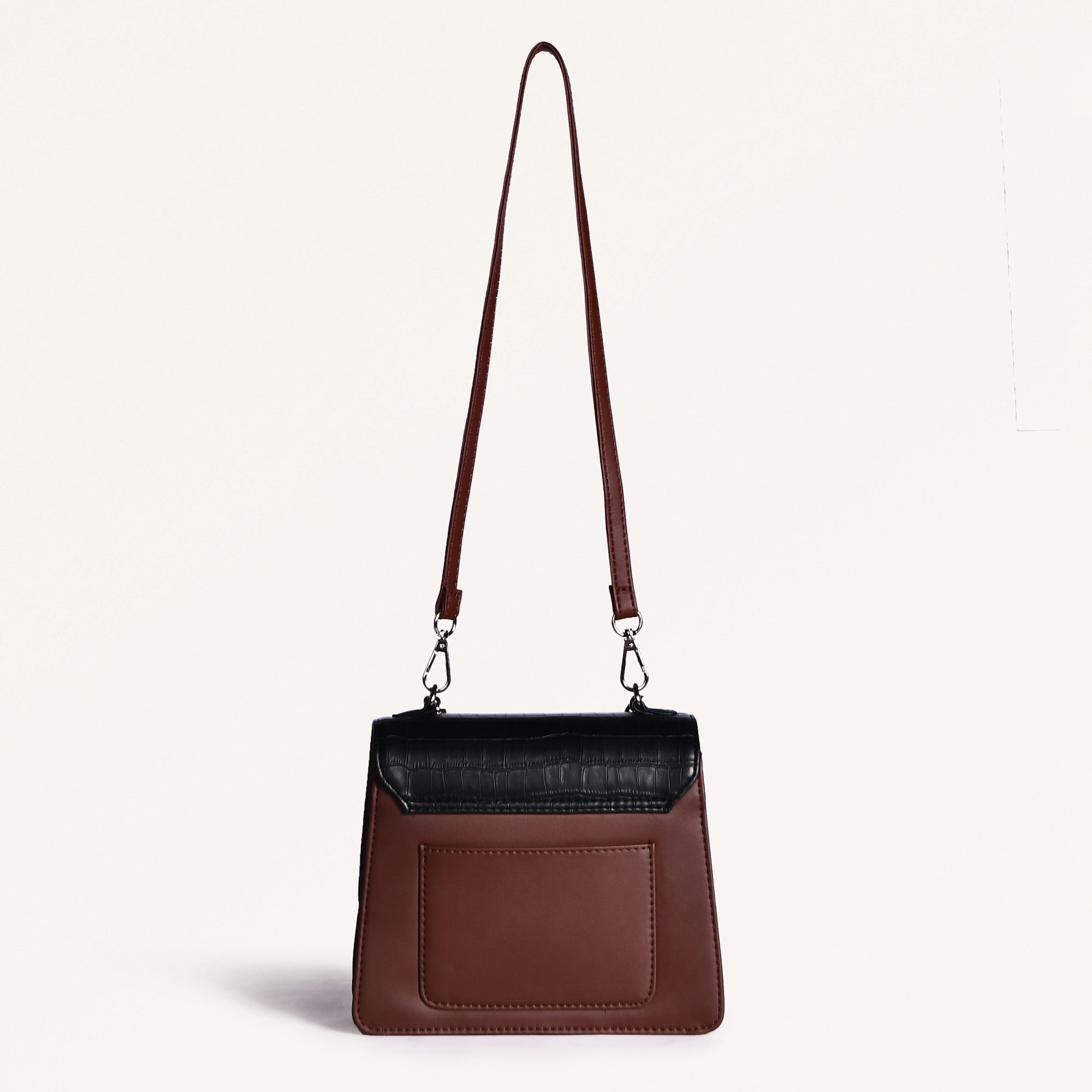 Croco Brown And Orange Handheld Bag