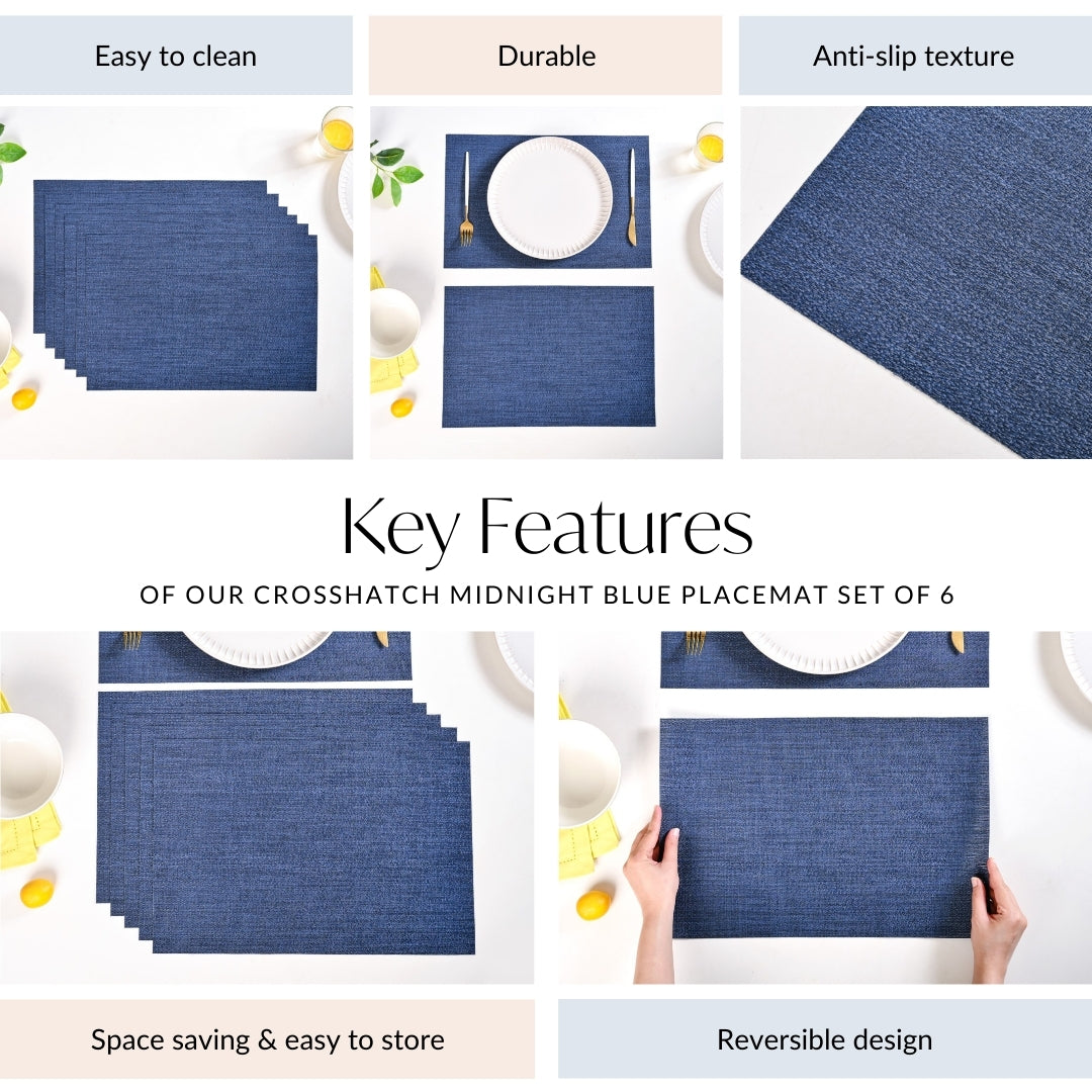 Crosshatch Midnight Blue Placemat Set Of 6