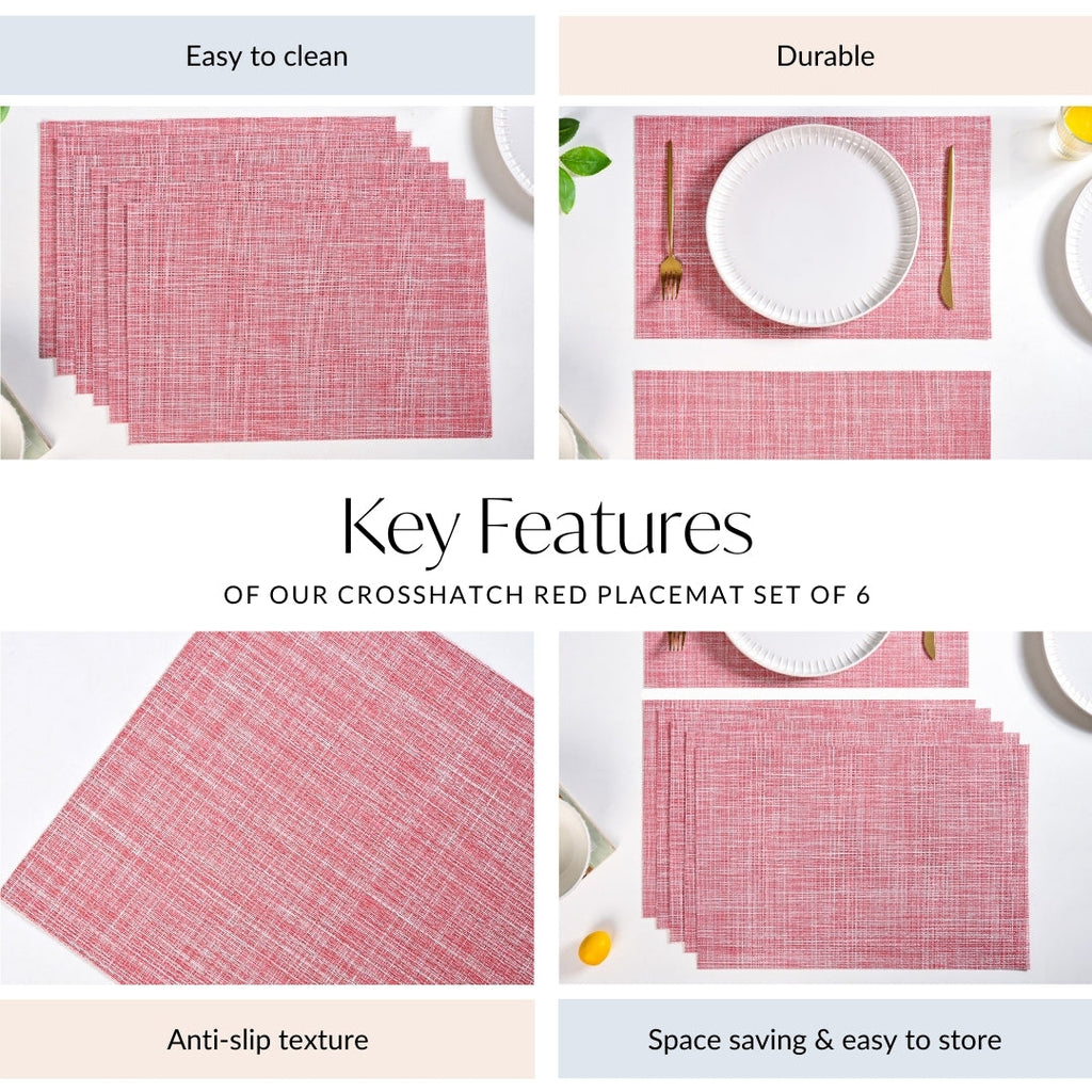 Crosshatch Red Placemat Set Of 6