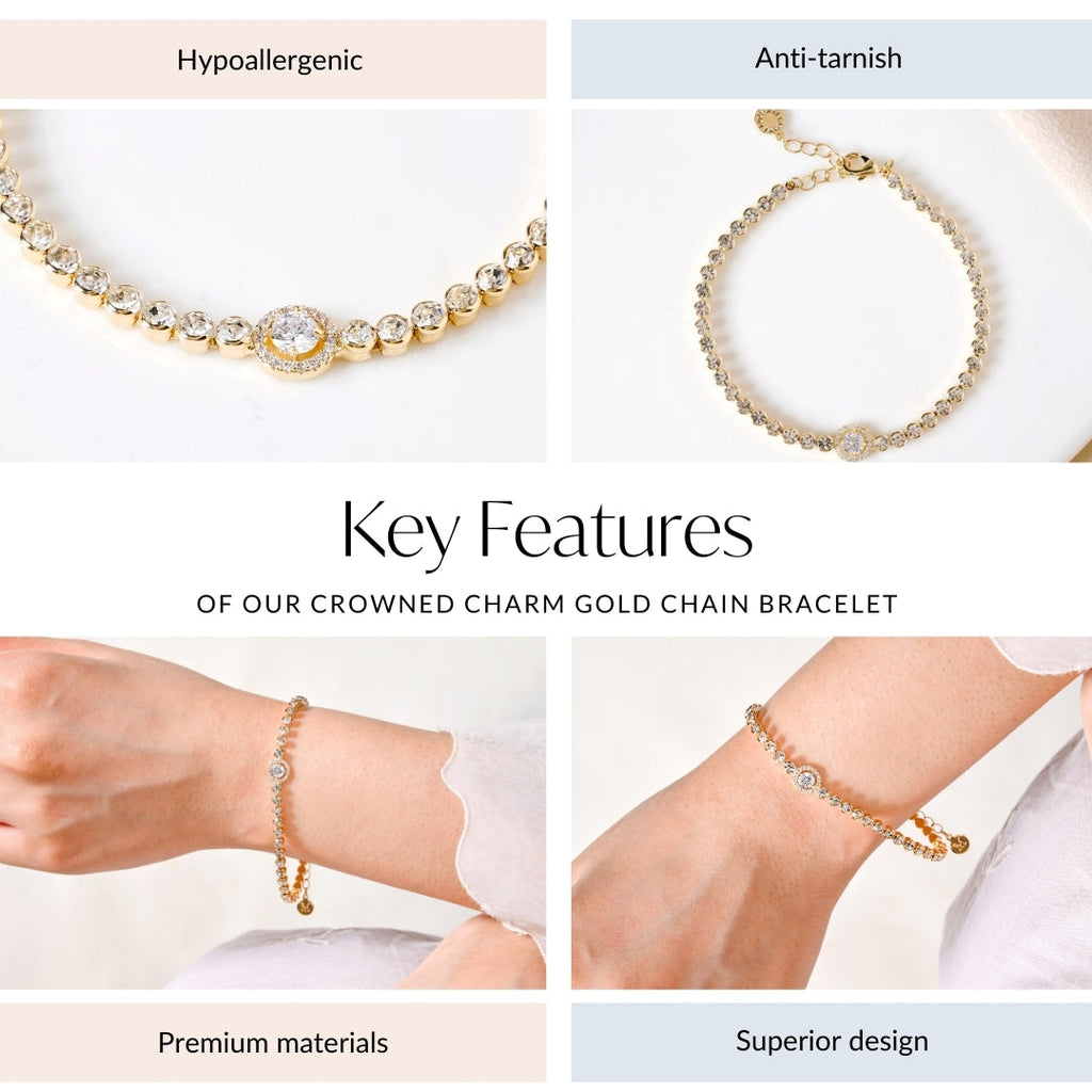 Crowned Charm Gold Chain Bracelet