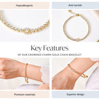 Crowned Charm Gold Chain Bracelet