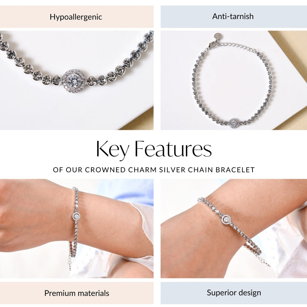 Crowned Charm Silver Chain Bracelet