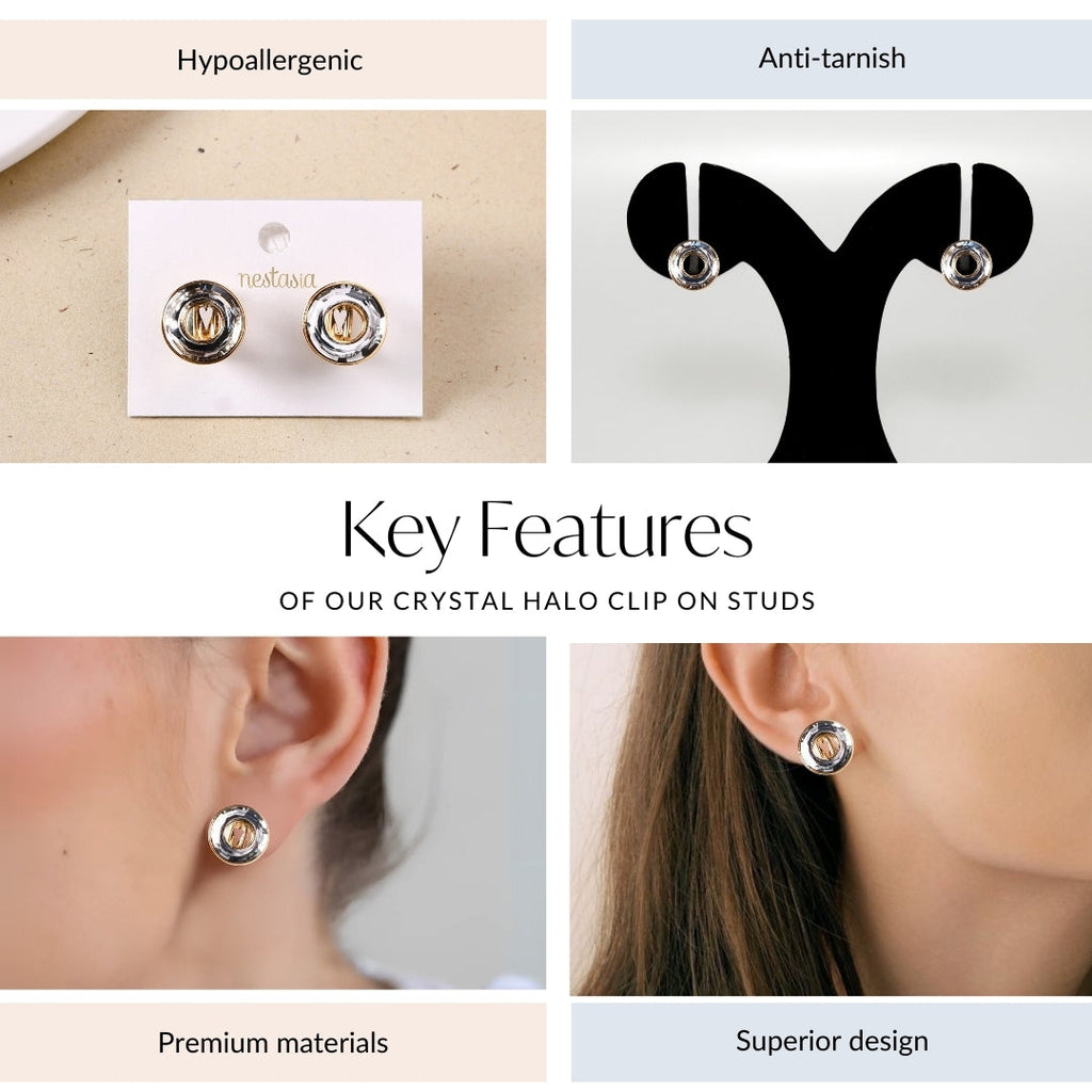 Crystal Halo Clip On Studs