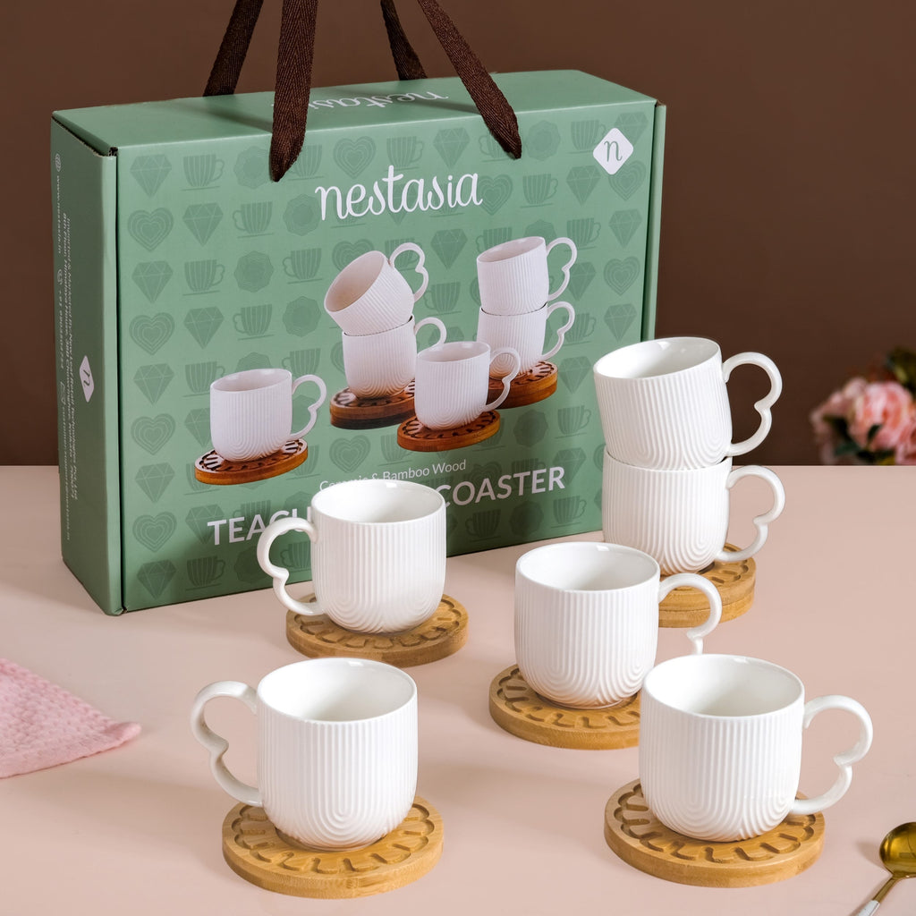 Modern Art Deco Ceramic Cup Set Of 6 With Coasters 200ml