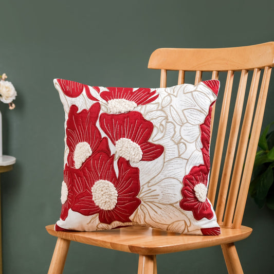 Bold Flower Applique Couch Cushion Cover 16x16 Inch