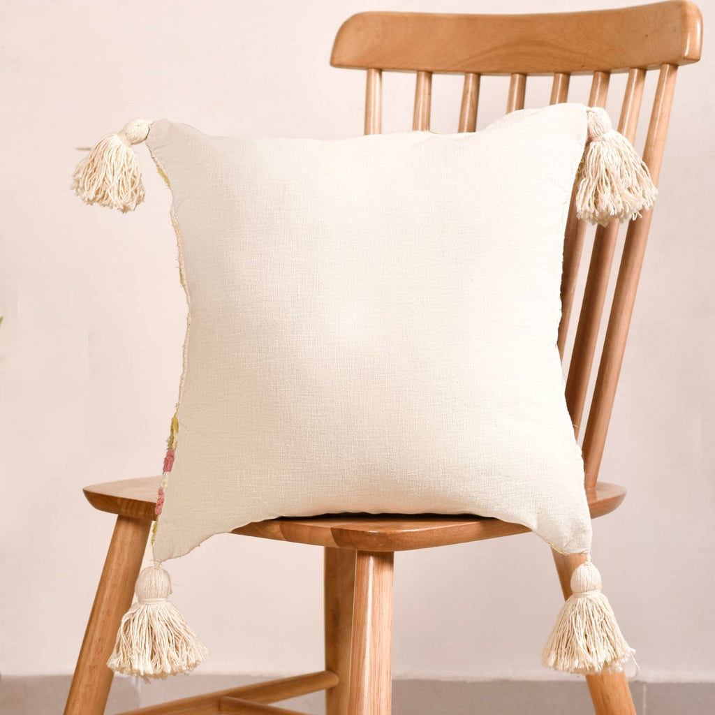 Ribbon And Punch Needle Embroidery Cushion Case 16x16 Inch