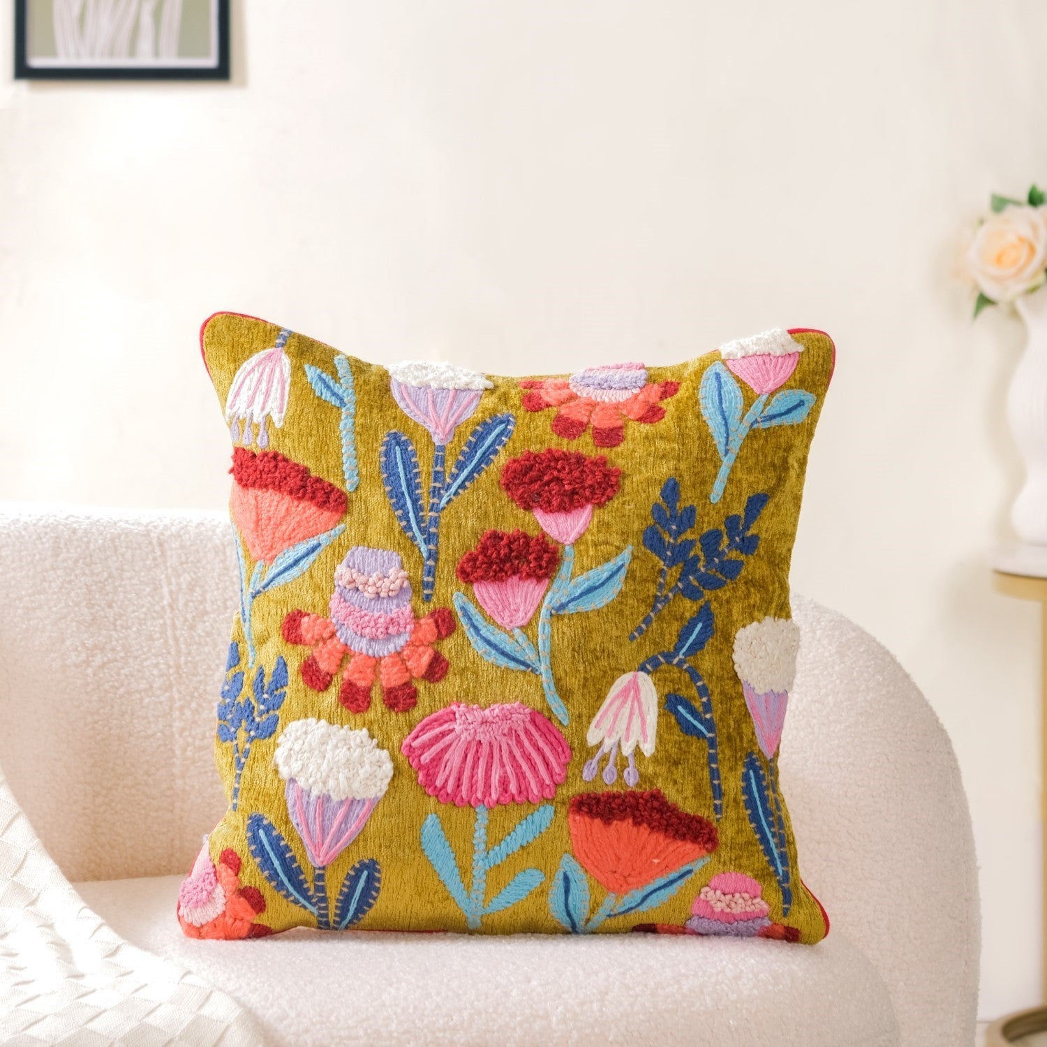 Decorative Tufted Springtime Cushion Cover 16x16 Inch