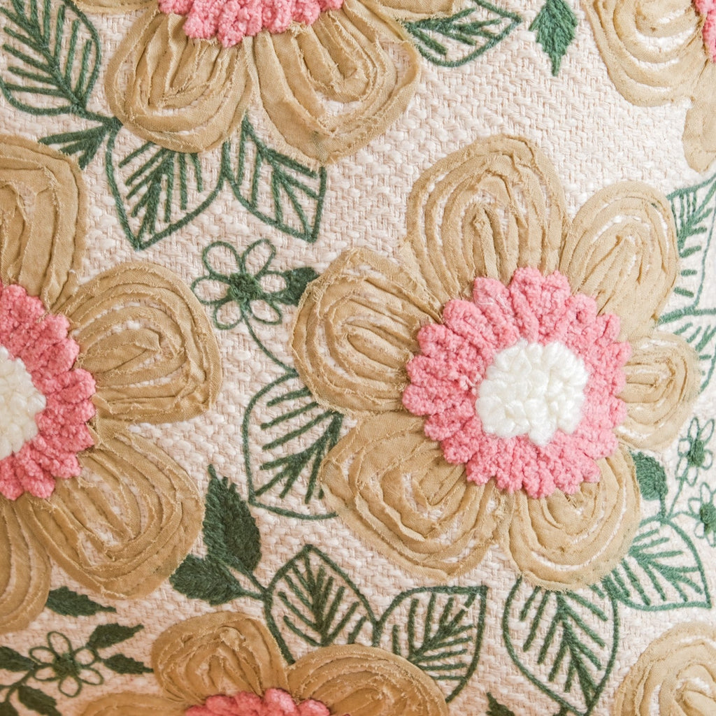 Ribbon And Punch Needle Embroidery Cushion Case 16x16 Inch