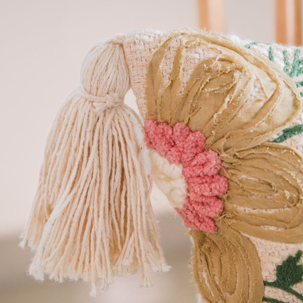 Ribbon And Punch Needle Embroidery Cushion Case 16x16 Inch