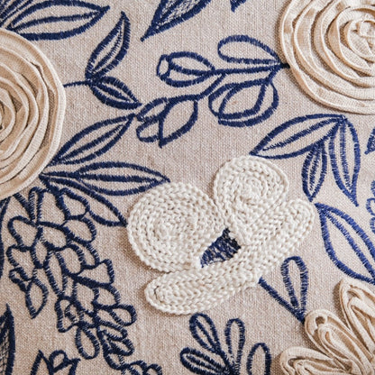 Ribbon Flower Embroidery Sofa Cushion Cover 16x16 Inch