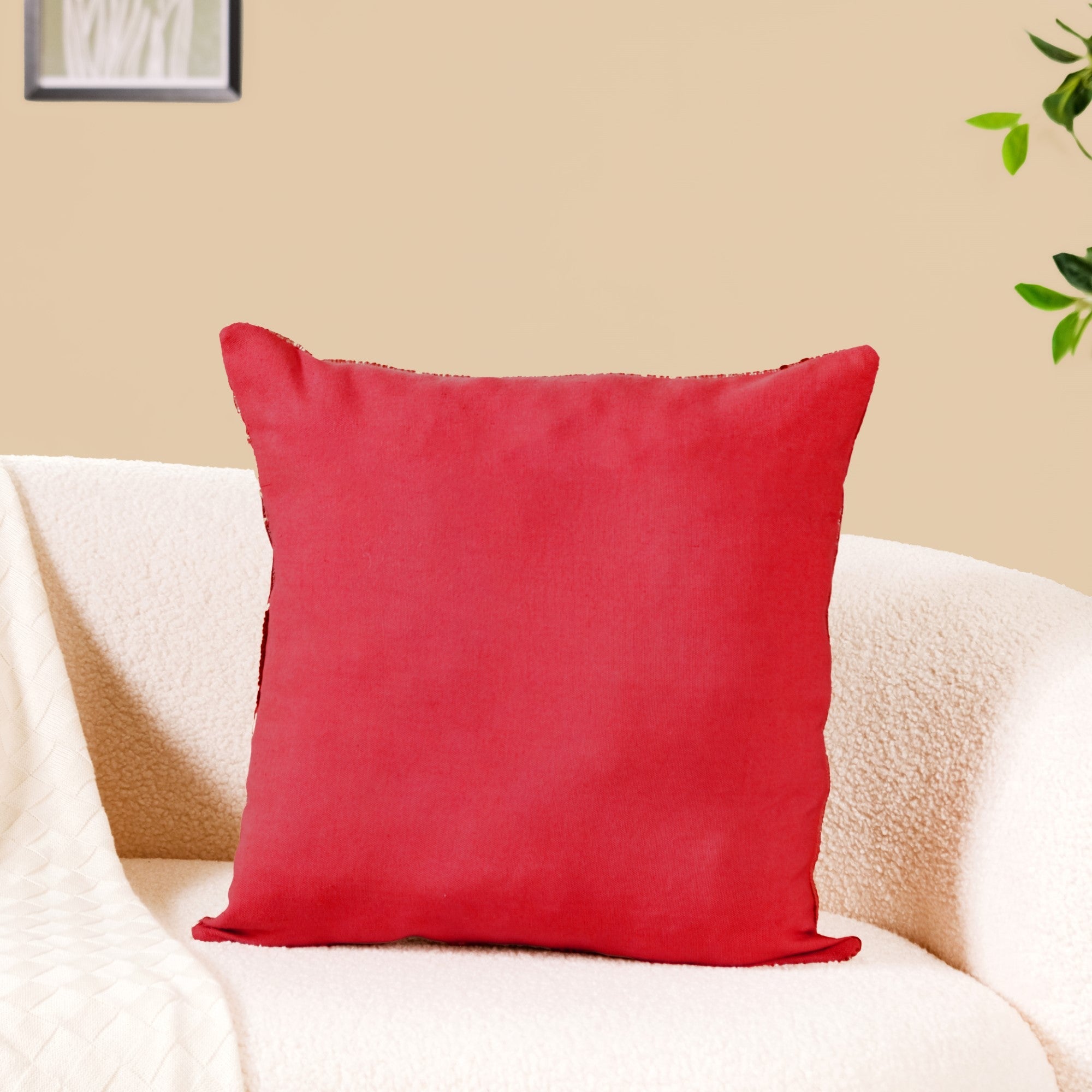 Red Cushion Cover With Floral Embroidery 16x16 Inch