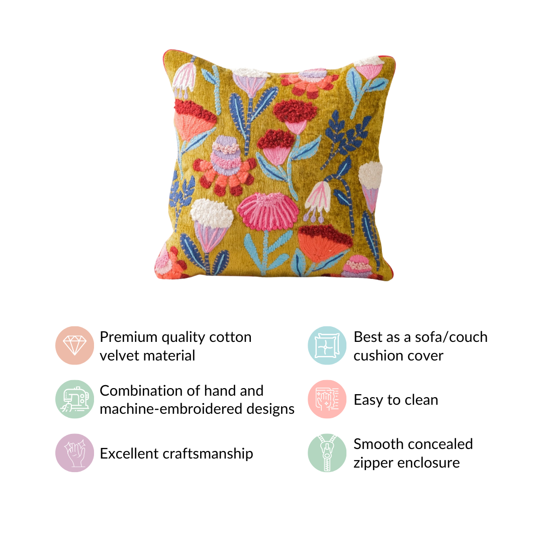 Decorative Tufted Springtime Cushion Cover 16x16 Inch