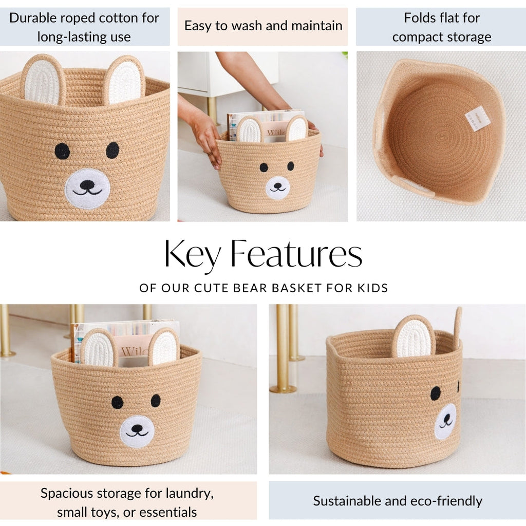 Brown Bear Basket For Kids Room 19cm