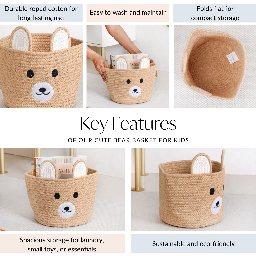 Brown Bear Basket For Kids Room 19cm