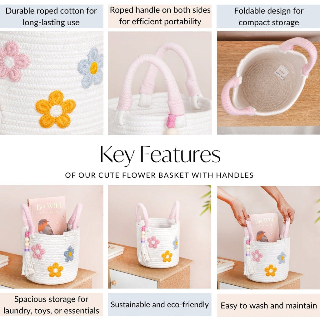 Flower Basket With Pink Handles 19cm
