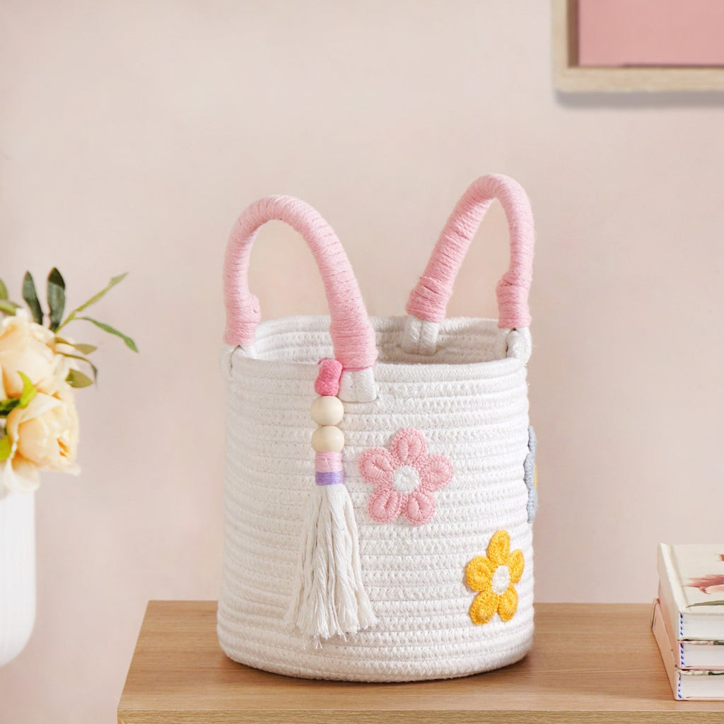 Flower Basket With Pink Handles 19cm
