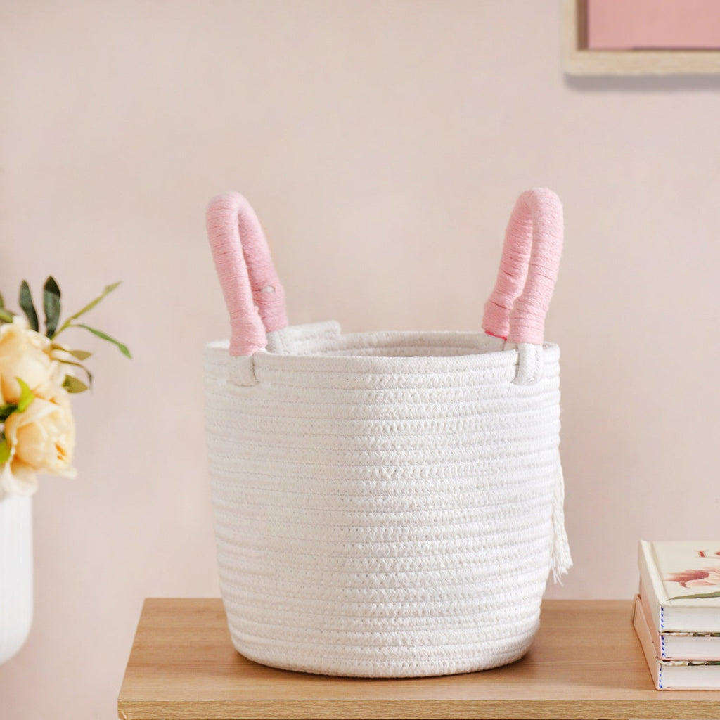 Flower Basket With Pink Handles 19cm
