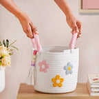 Flower Basket With Pink Handles 19cm