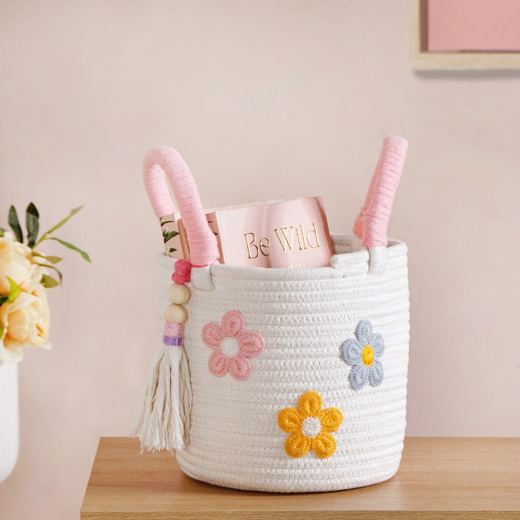 Flower Basket With Pink Handles 19cm