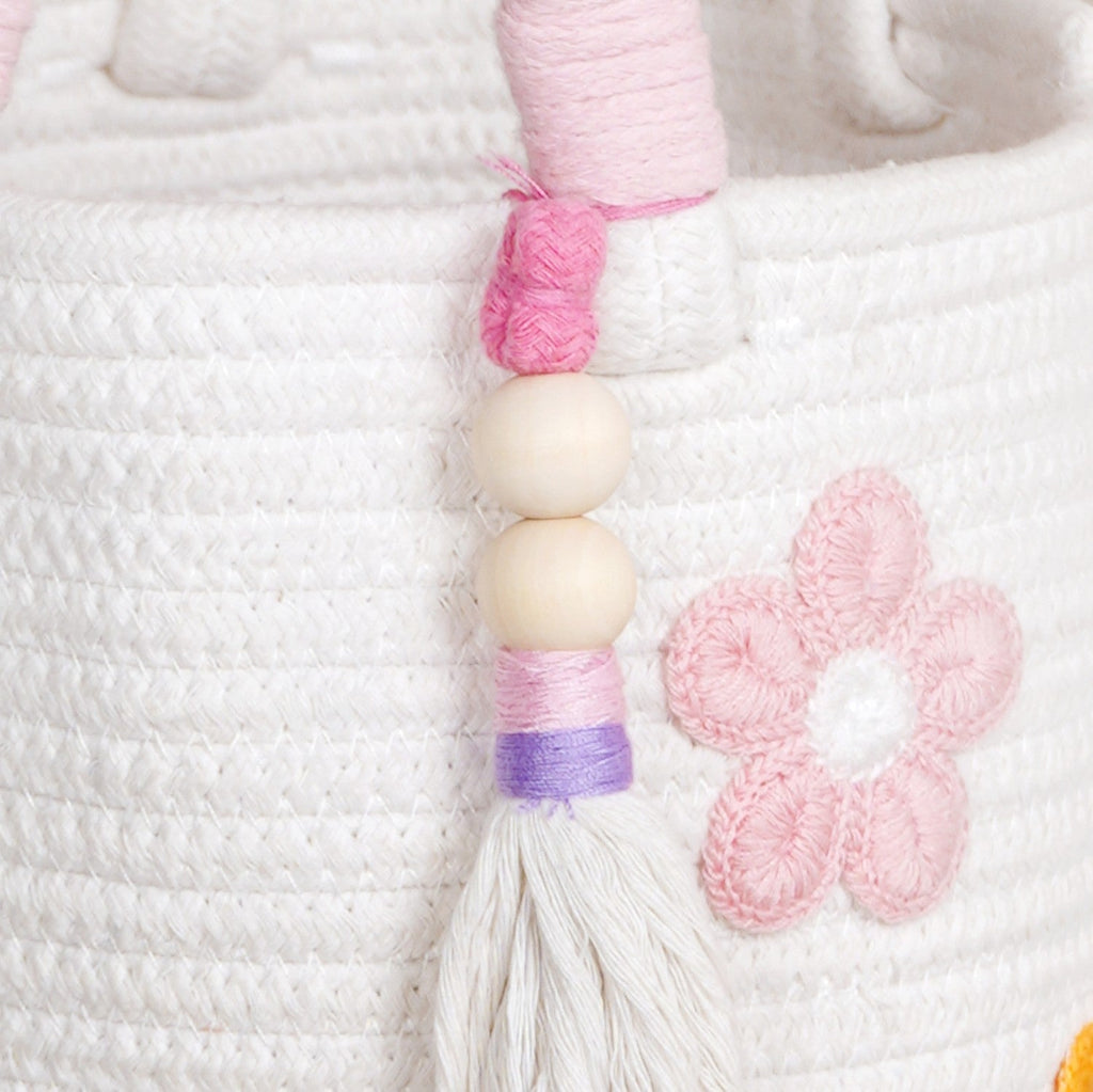 Flower Basket With Pink Handles 19cm