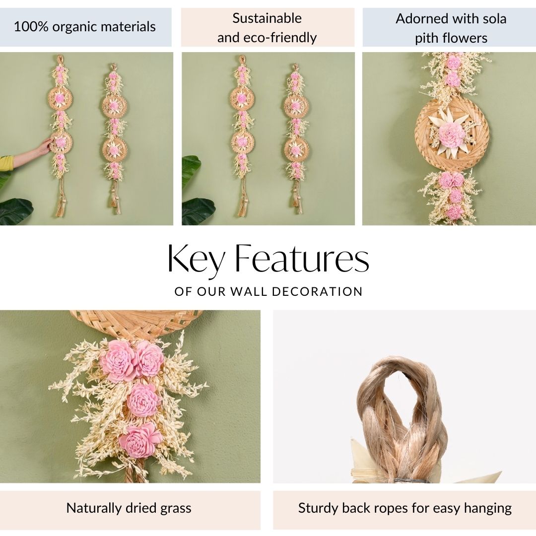 Organic Dried Grass Wall Hanging Light Pink Set Of 2