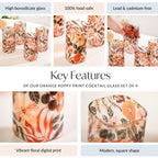 Orange Poppy Print Cocktail Glass Set Of 4 340ml