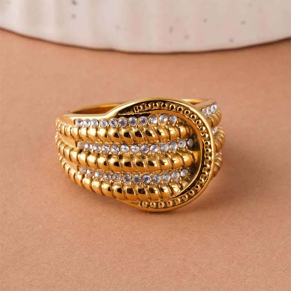 Crystal Embellished Gold Statement Ring