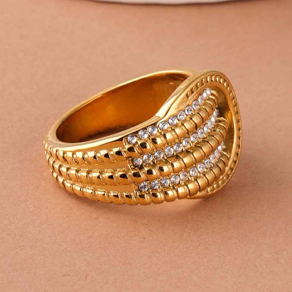 Crystal Embellished Gold Statement Ring