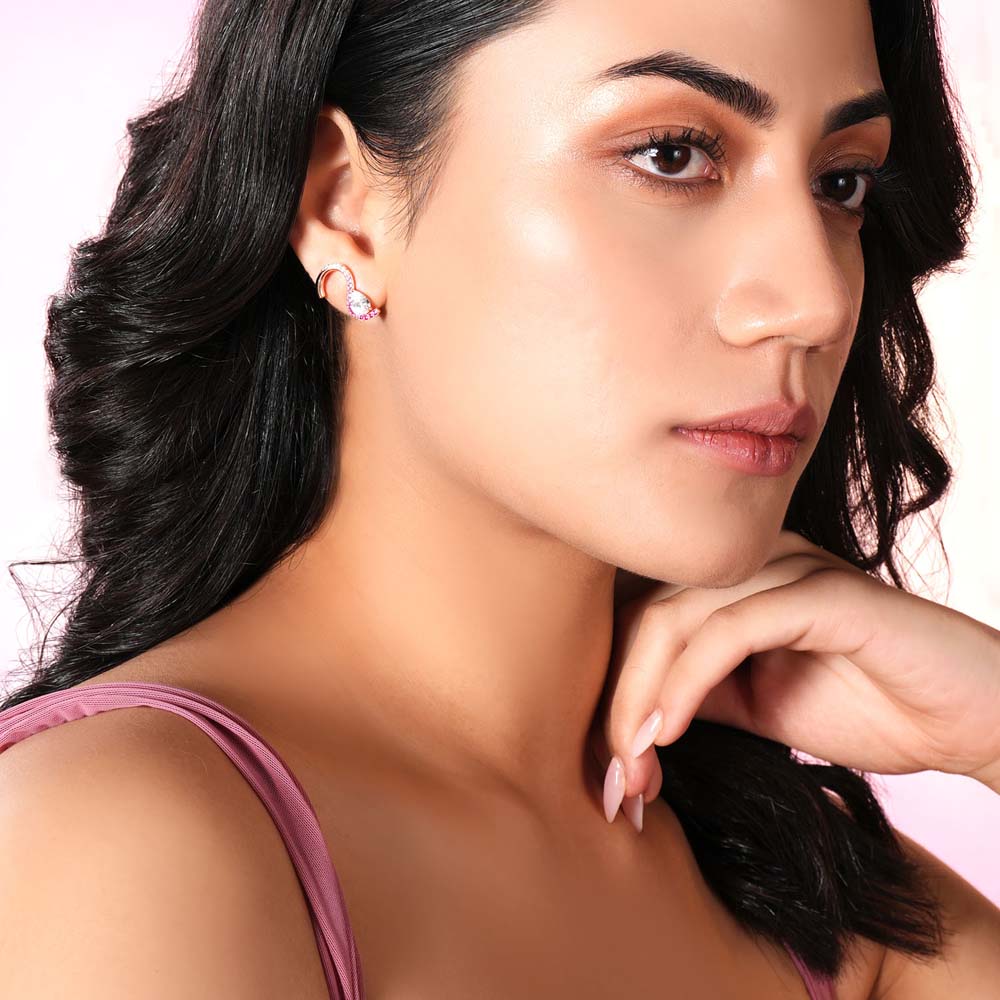 Crimson Swan 925 Sterling Silver Rose Gold Studs