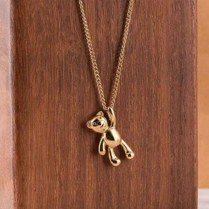 Gold Teddy Bear Pendant Necklace