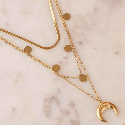 Moon & Disc Stack Necklace