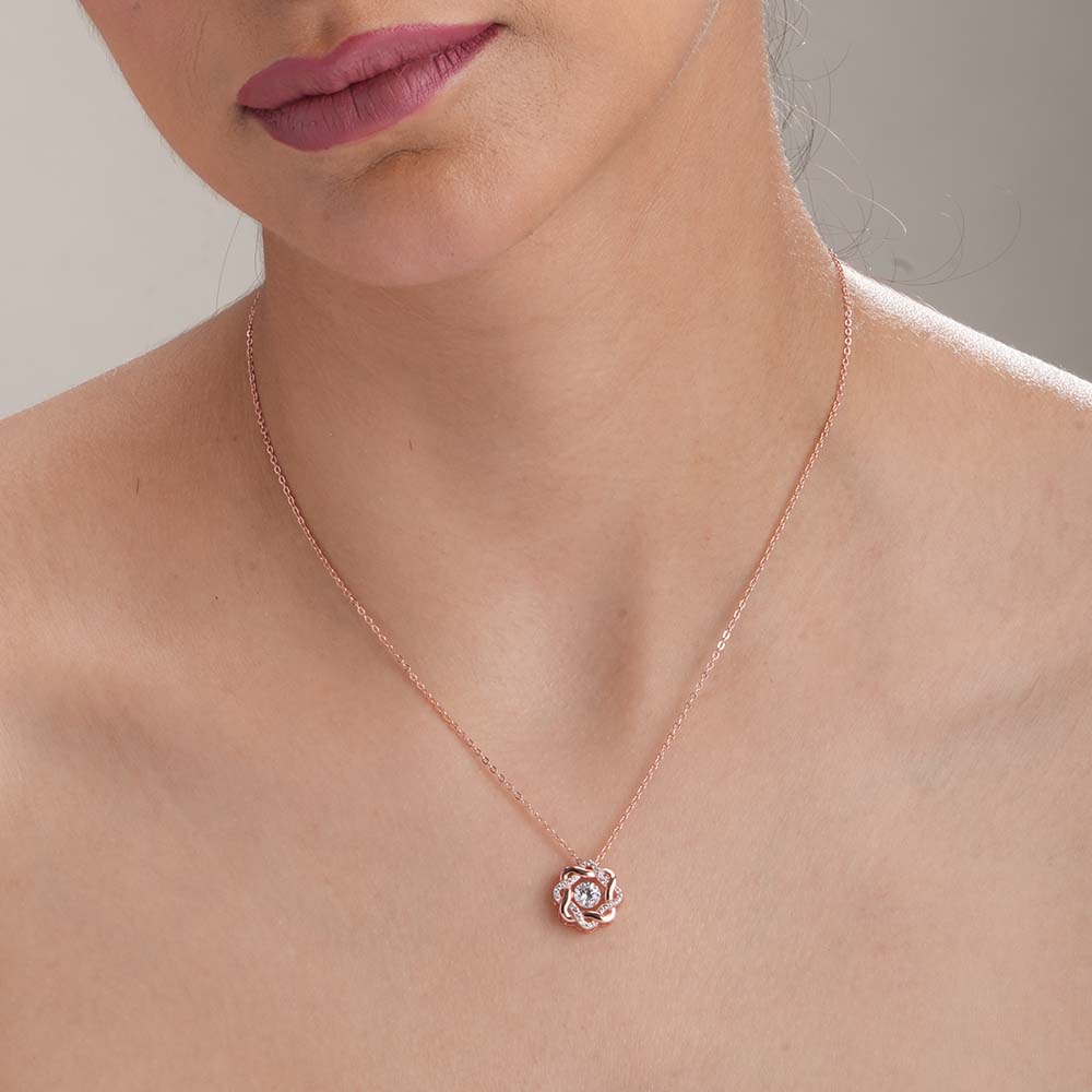 Bejeweled Flower Necklace | Rose Gold
