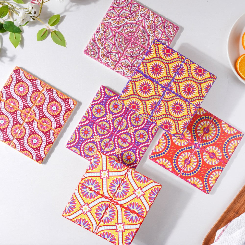 Moroccan Art Square Ceramic Tiled Trivet Pink