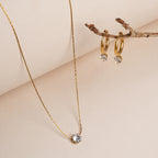 Delicate Diamond Studded Necklace & Athena Solitaire Hoop Earrings Jewellery Set