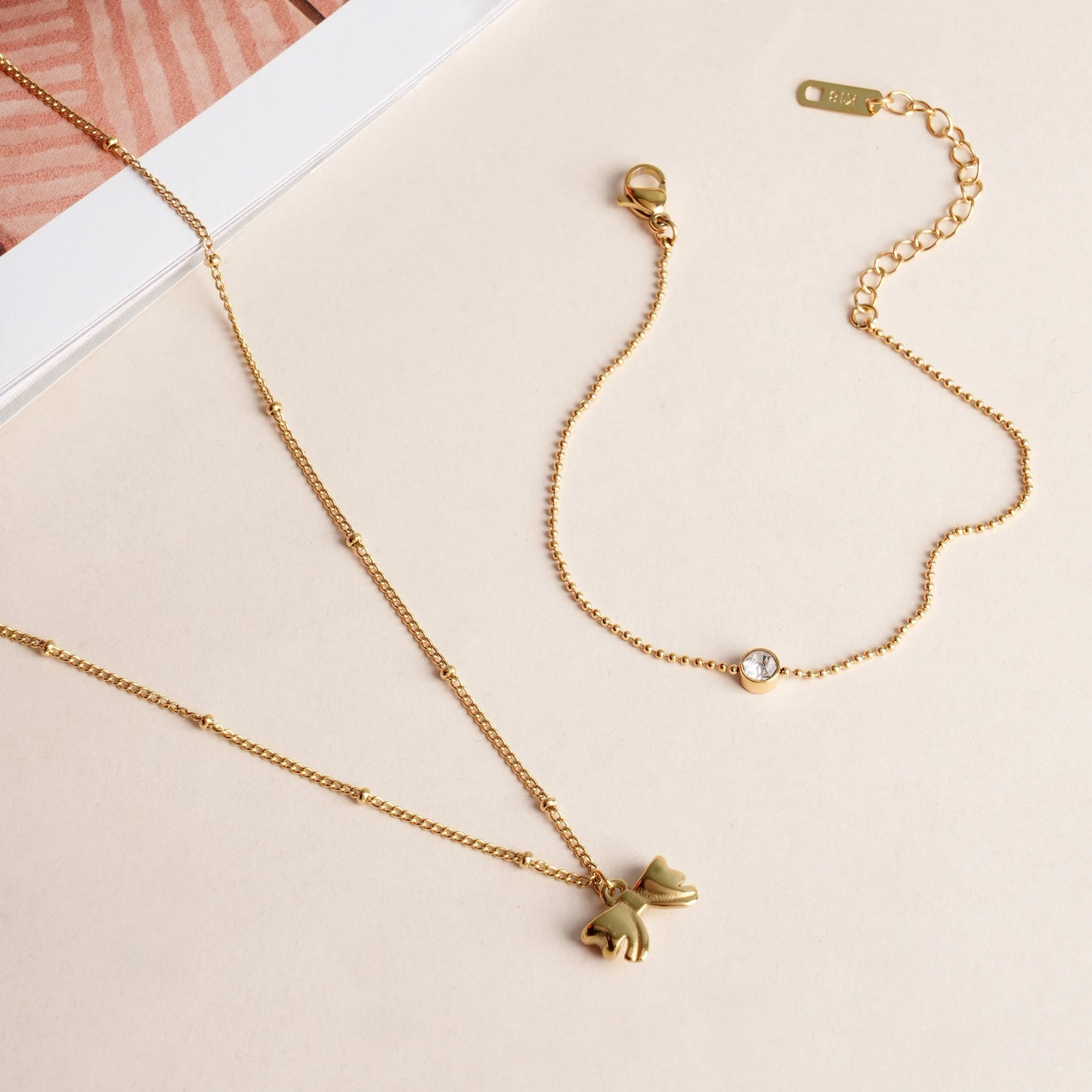Solitary Spark Bracelet & Ribbon Pendant Necklace Jewellery Set