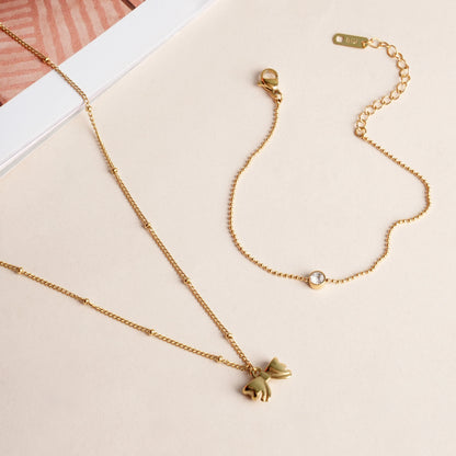 Solitary Spark Bracelet & Ribbon Pendant Necklace Jewellery Set