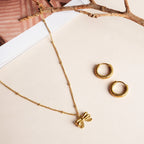 Classic Textured Hoops & Ribbon Pendant Necklace Jewellery Set