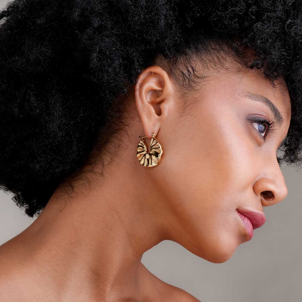 Gold Textured Creole Hoop Earrings