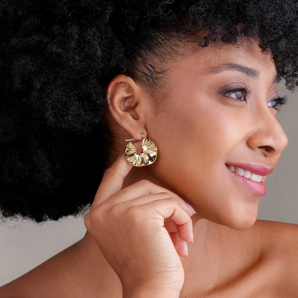 Gold Textured Creole Hoop Earrings