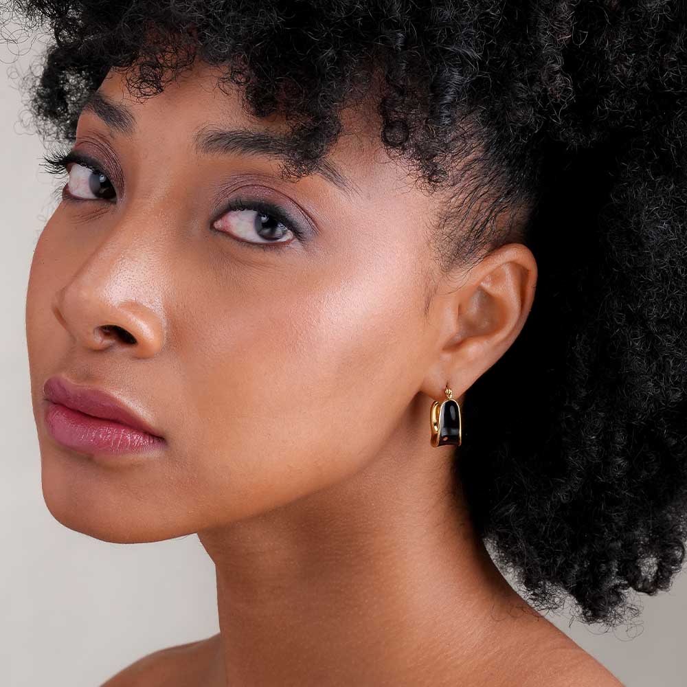 Black Enamel Hoop Earrings