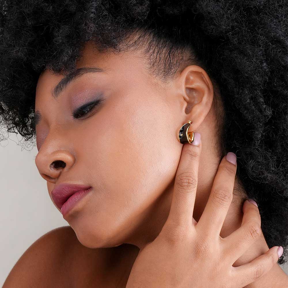 Black Enamel Hoop Earrings