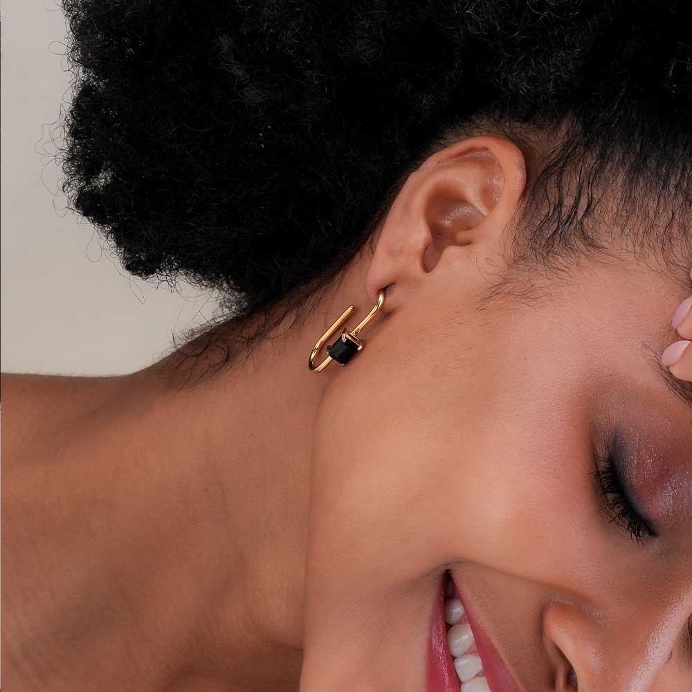 Black Stone Geometric Earrings