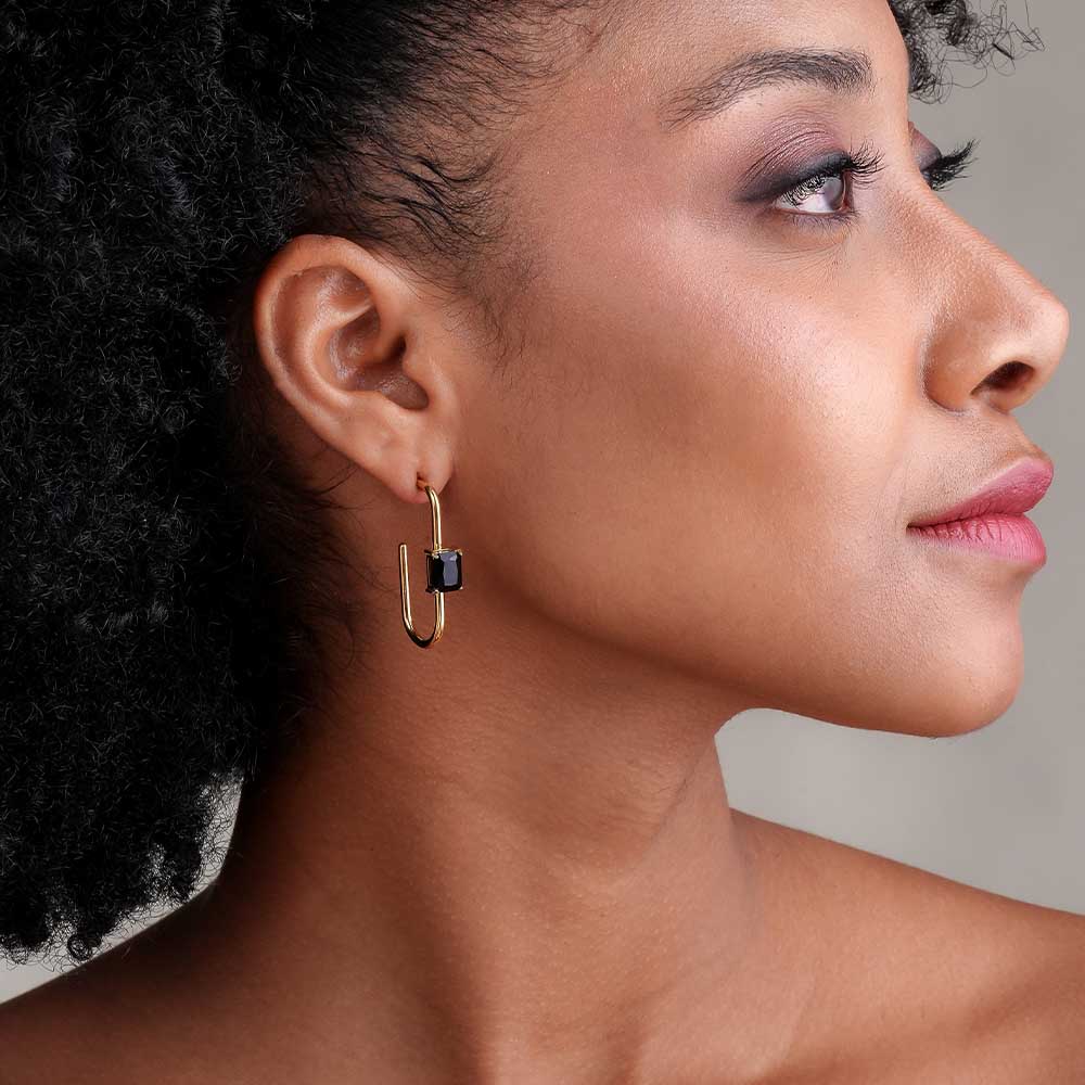 Black Stone Geometric Earrings