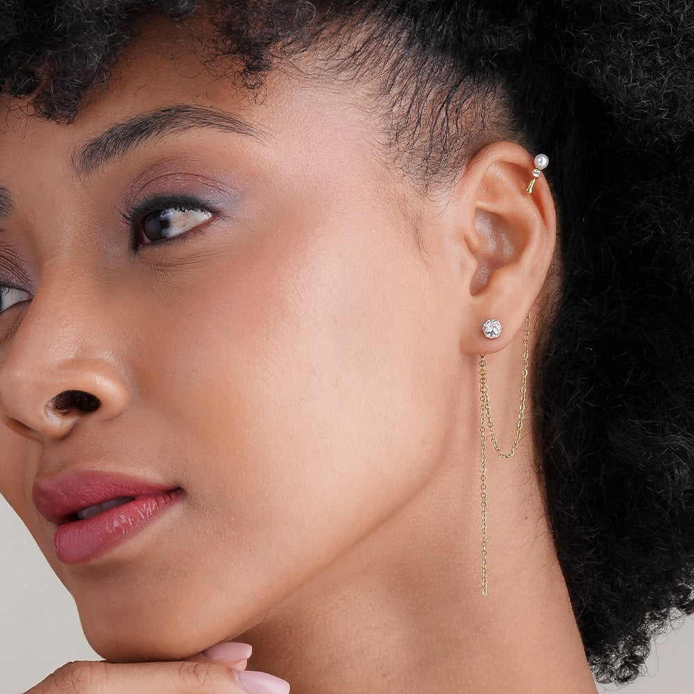 Diamond Stud & Cuff Chain Earrings