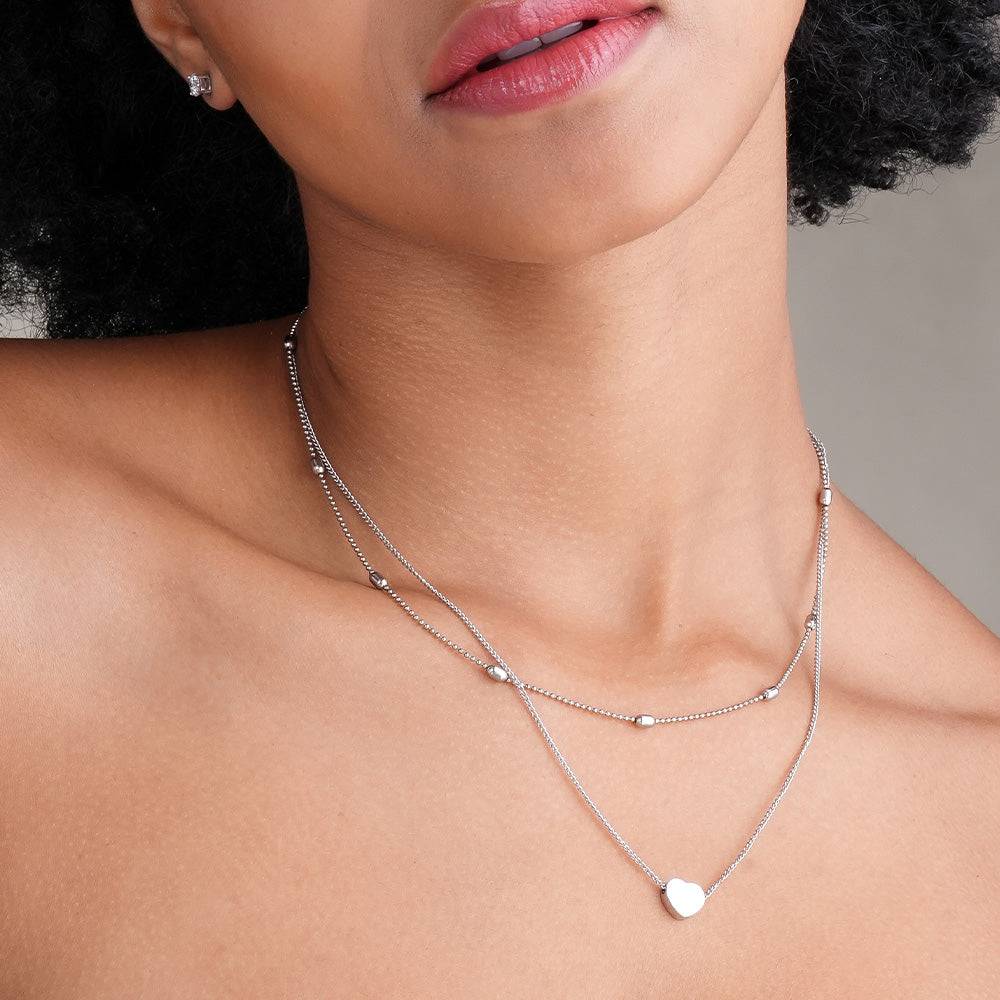 Delicate Silver Heart Layered Necklace