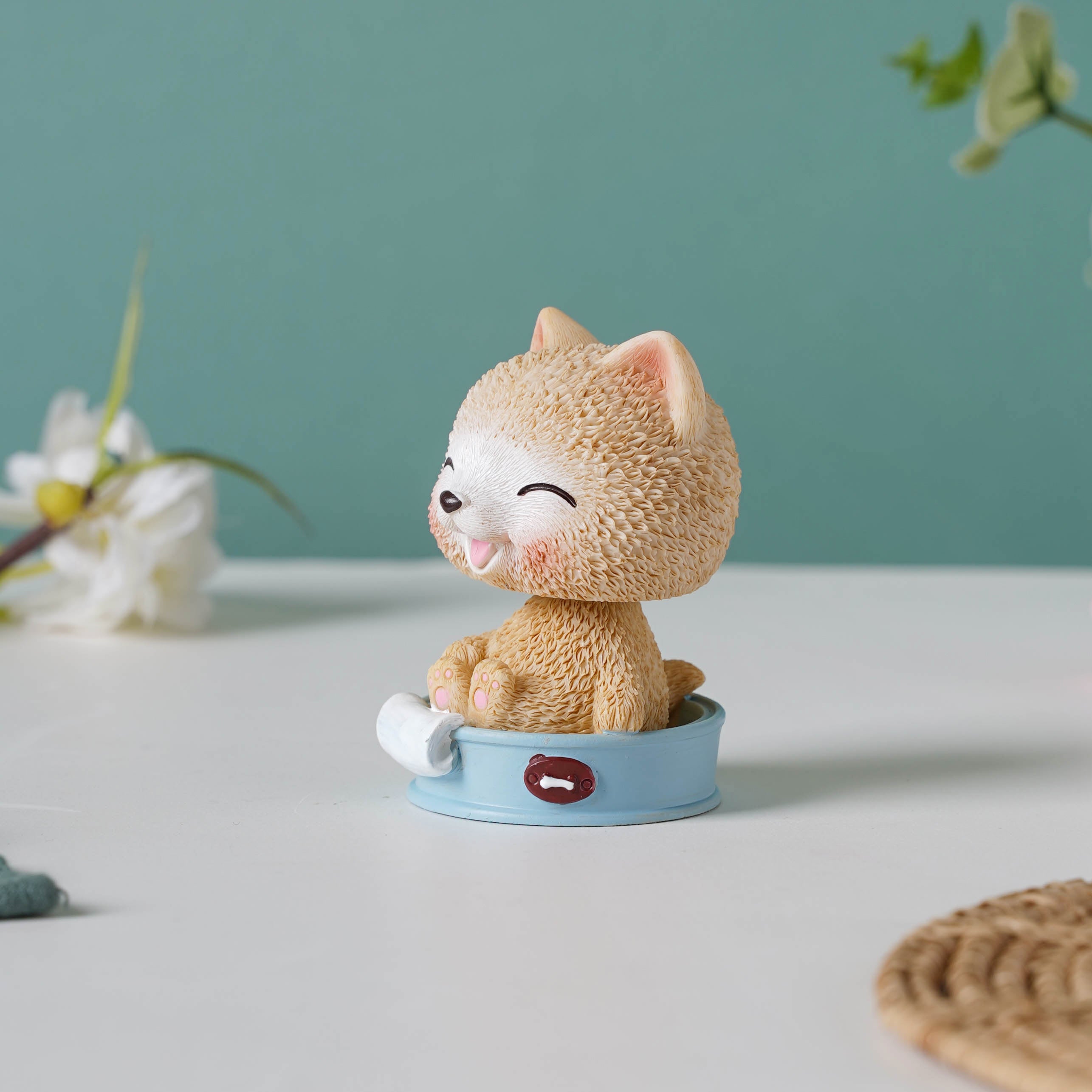 Puppy In A Tub Bobble Head Resin Showpiece