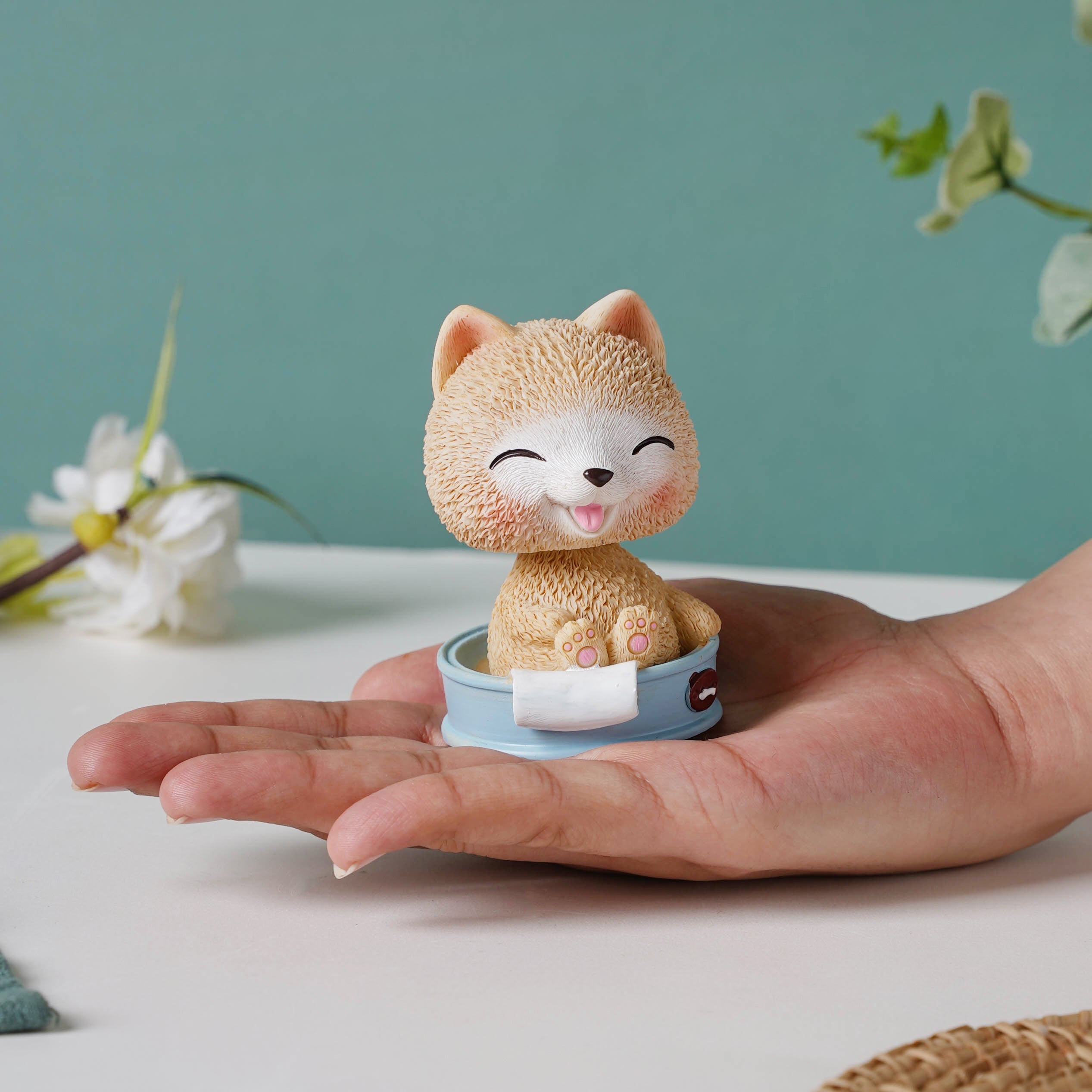 Puppy In A Tub Bobble Head Resin Showpiece