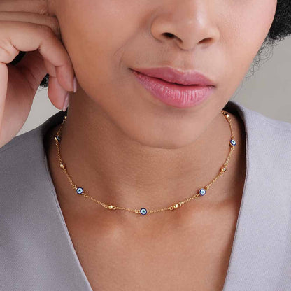 Evil Eye 925 Silver with Metal Balls Station Necklace