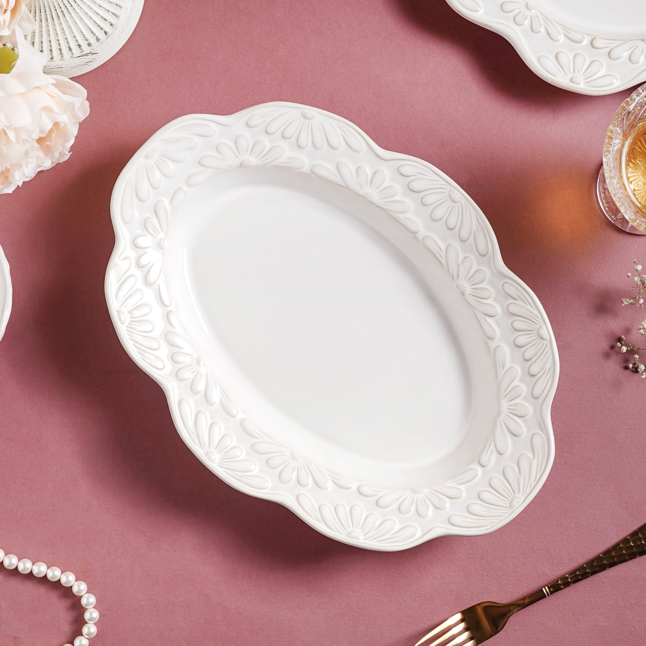 Faye Oval Ceramic Platter 13 Inch